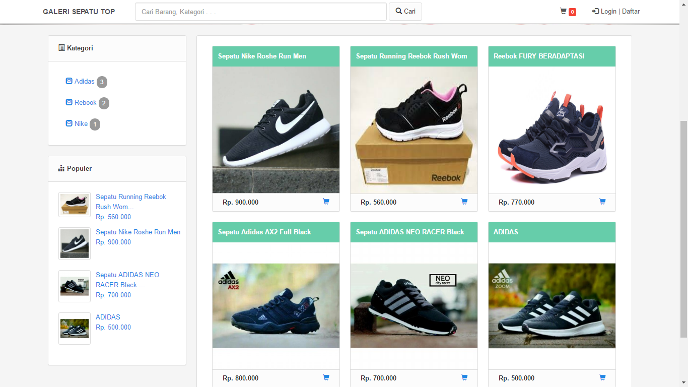 Download aplikasi ecommerce toko sepatu berbasis web